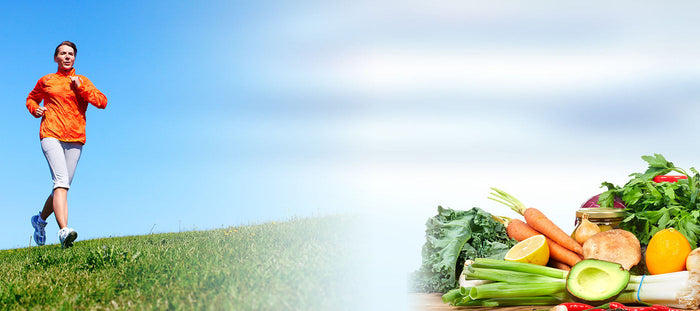 man running and vegetables